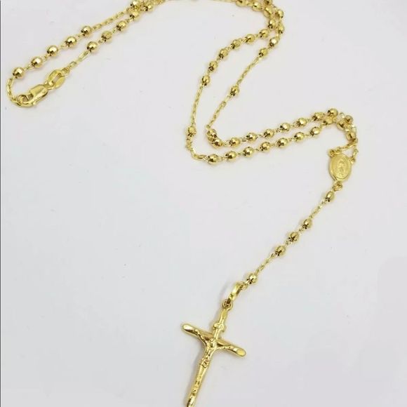 Real 14k Yellow Gold Diamond Cut Rosary - Picture 1 of 3